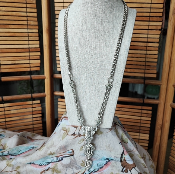 Stella and Dot Art Deco Revival Silver Tone All Clear Rhinestones - Picture 2 of 14